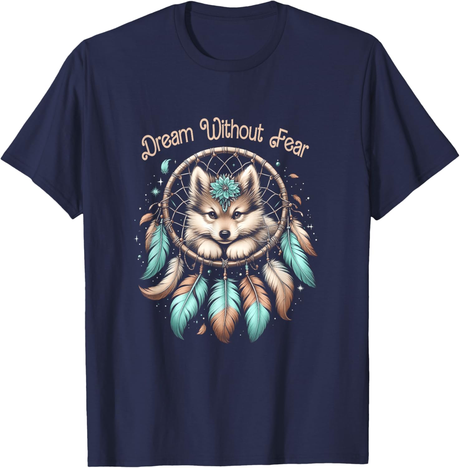 Vintage Western Dreamcatcher Wolf Dream WithoutFear Wolf T-Shirt - T-Shirt | Navy