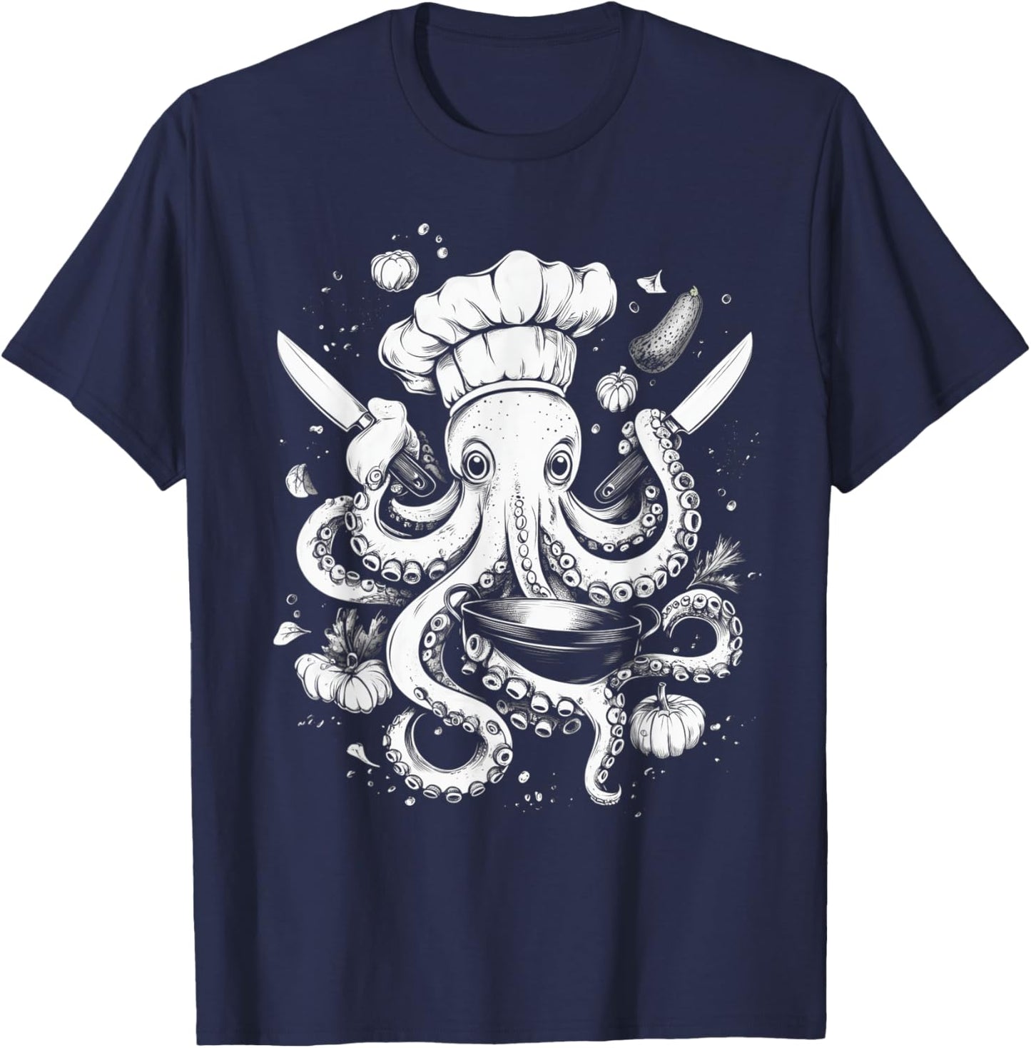 Chef Octopus Funny Cooking Kraken Sous Chef Cook T-Shirt - T-Shirt | Navy