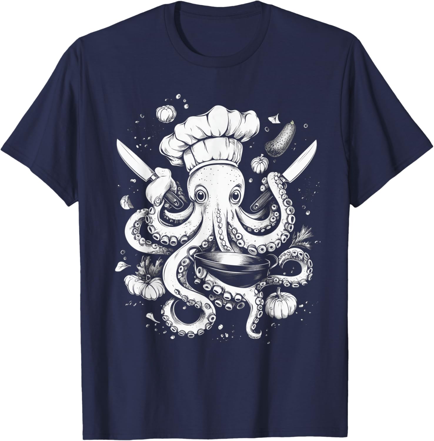 Chef Octopus Funny Cooking Kraken Sous Chef Cook T-Shirt - T-Shirt | Navy