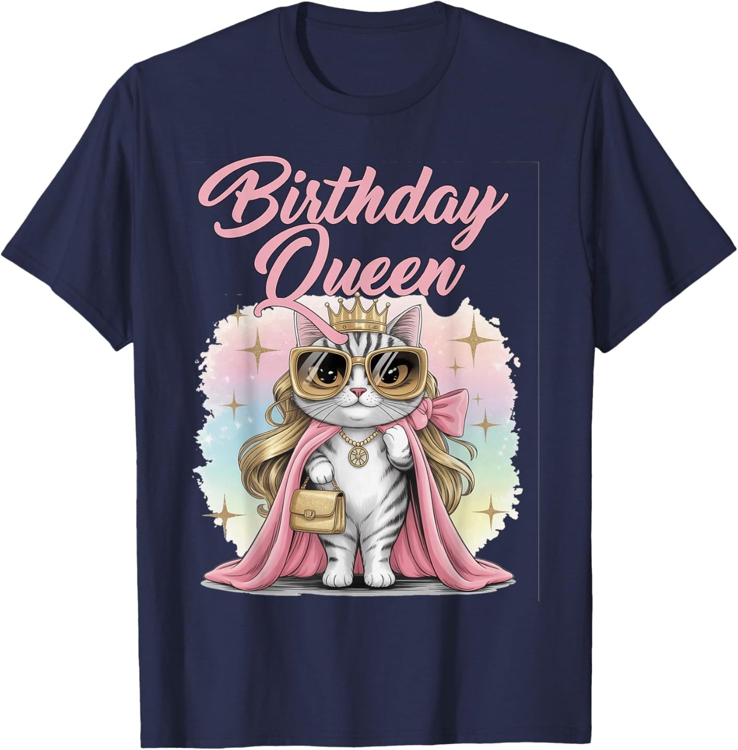 Birthday Queen Cat Party Glam Diva 21 25 29 30 40 50 60 70 T-Shirt - T-Shirt | Navy