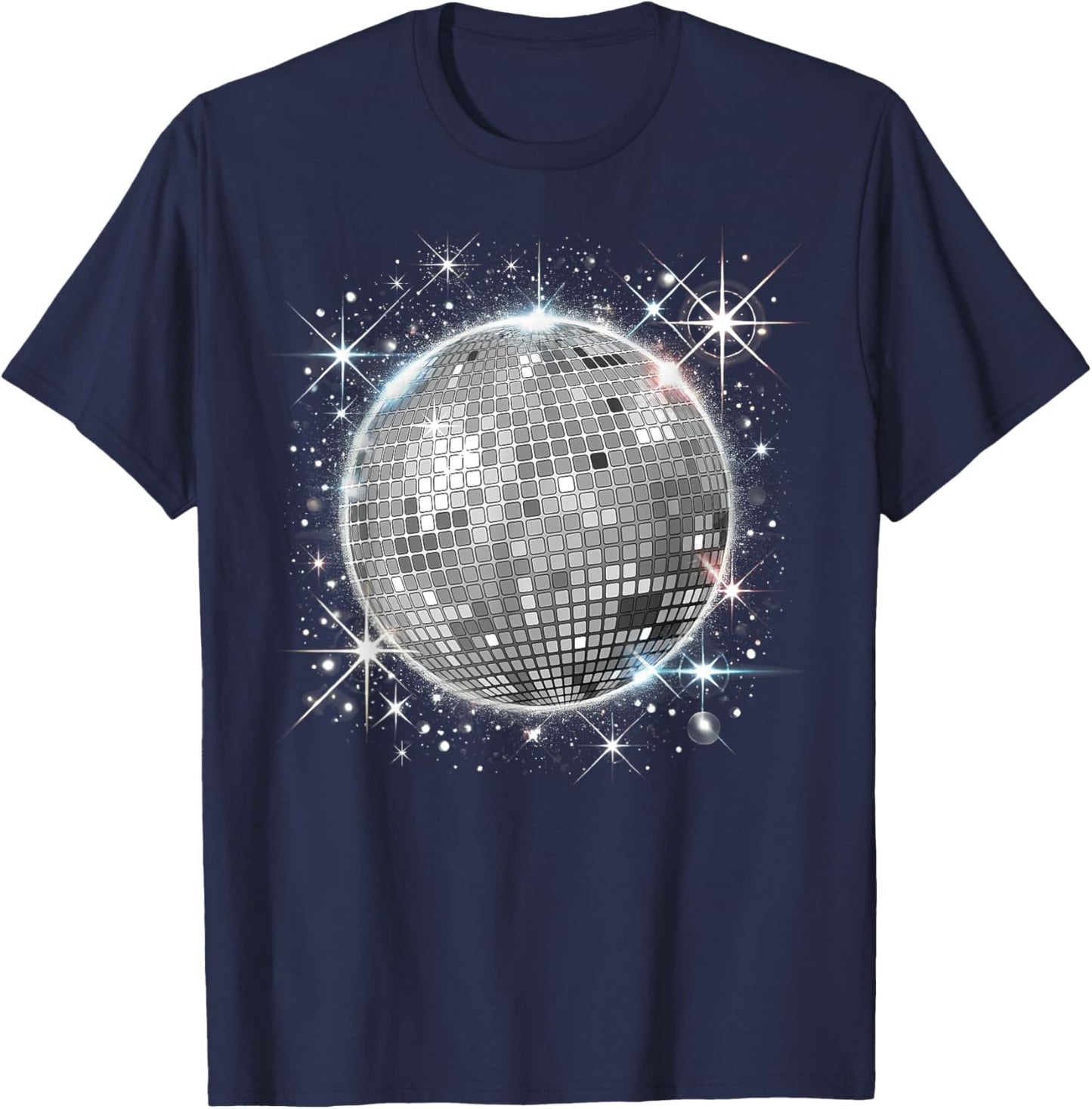 Black and White Disco Ball Club Retro T-Shirt - T-Shirt | Navy