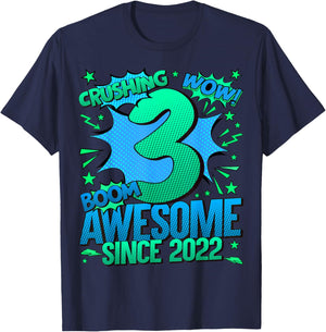Comics Style 2025 Birthday Gifts HH 3 Year Old Boy Black T-Shirt - T-Shirt | Navy