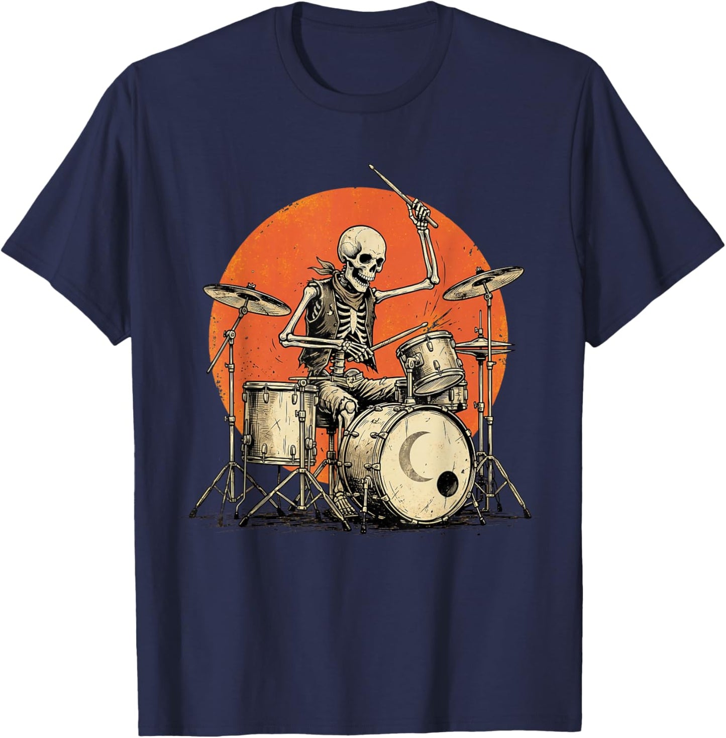 Skeleton Drummer Rock Band Batteur de Batterie Heavy Metal T-Shirt - T-Shirt | Navy