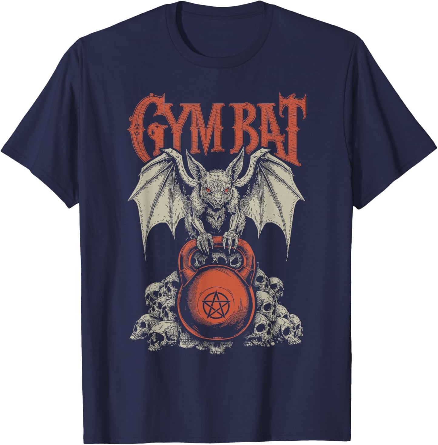 Goth Gym Bat Gothlete Funny Gothic Fitness Occult Kettlebell T-Shirt - T-Shirt | Navy