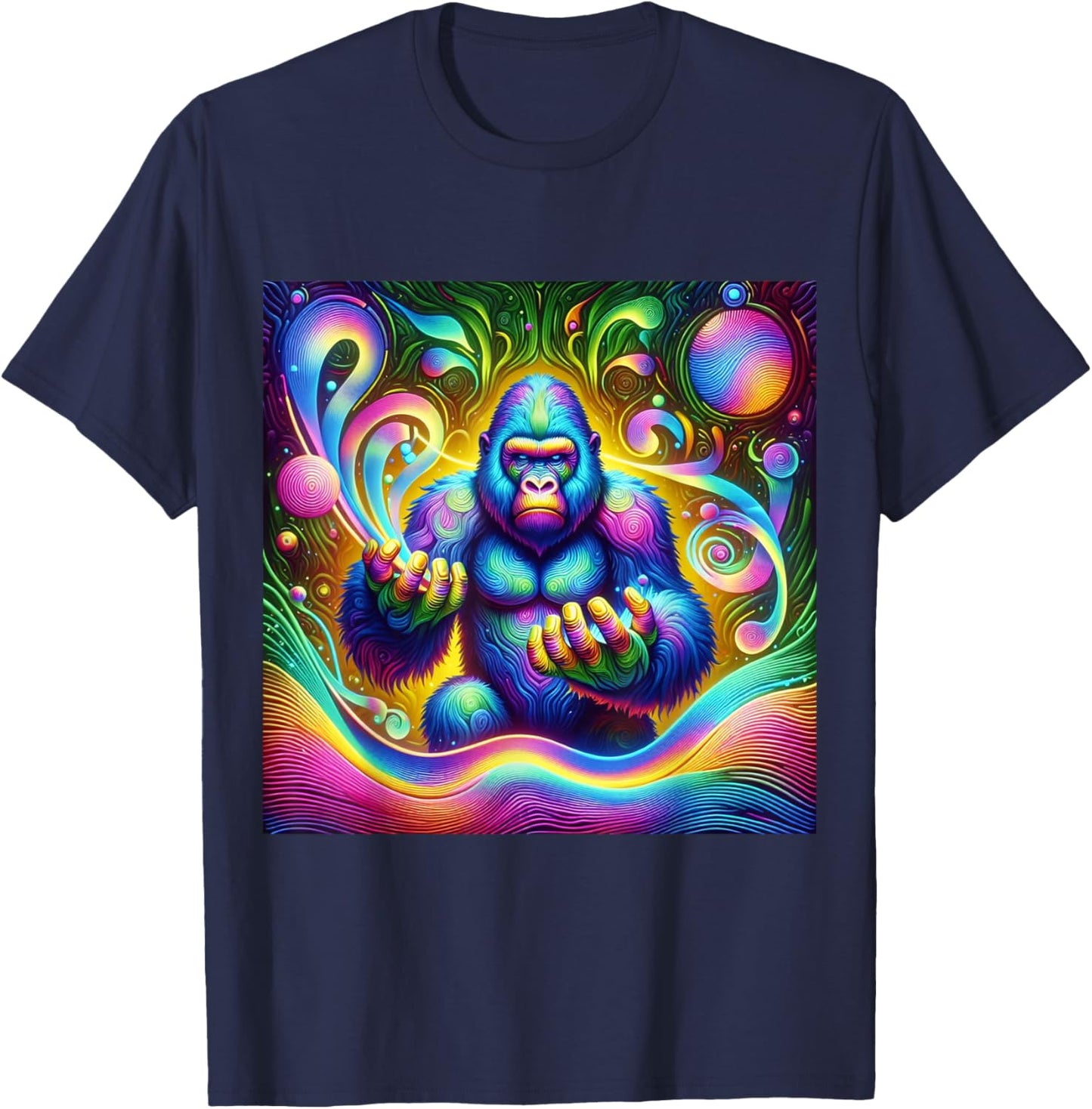 Psychedelic Gorilla Rainbow EDM Vibes Festival Rave Graphic T-Shirt - T-Shirt | Navy