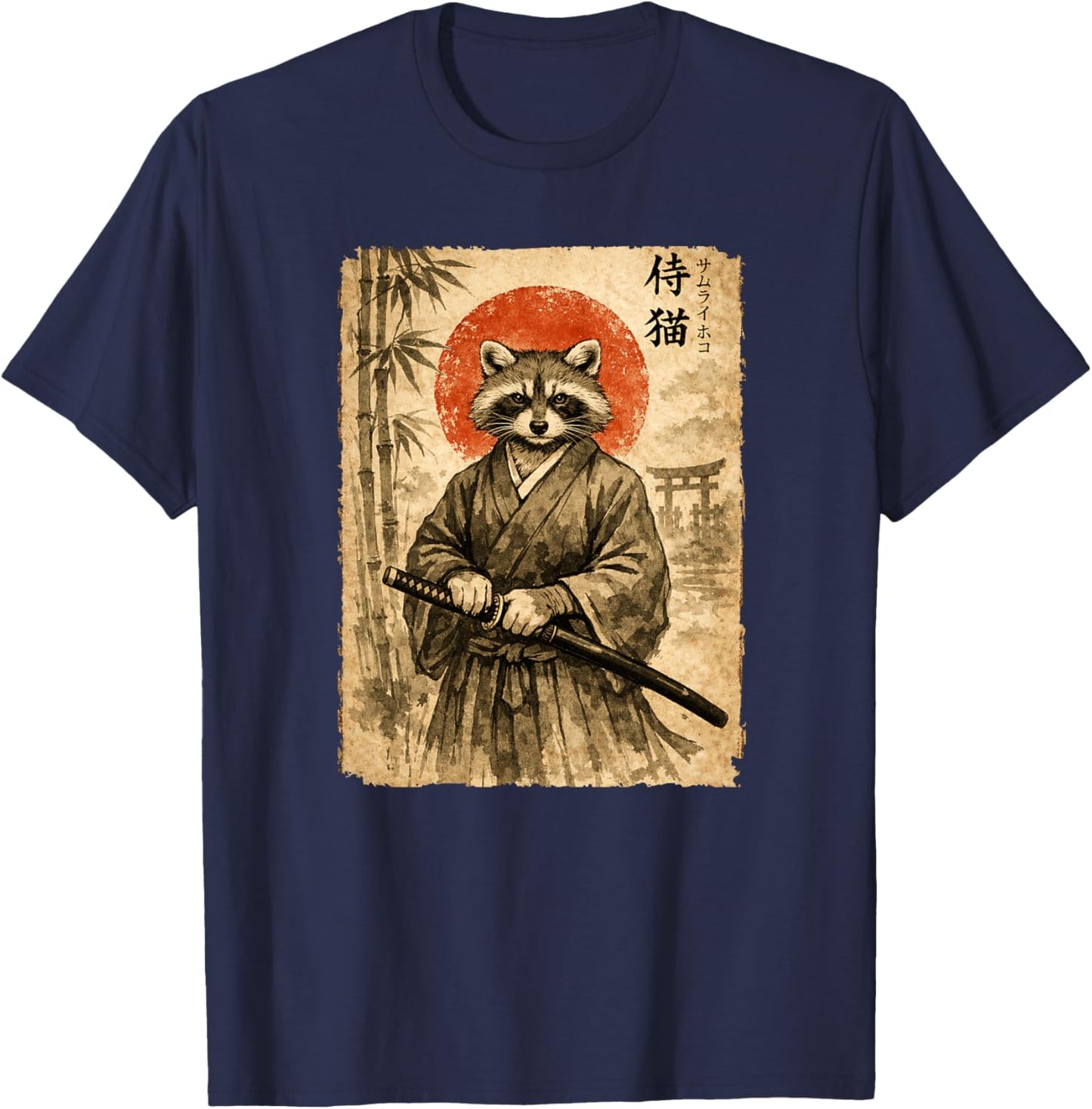Samurai Raton Laveur | Anime Vintage, pour Homme | Art Japonais Haut de Gamme T-Shirt - T-Shirt | Navy