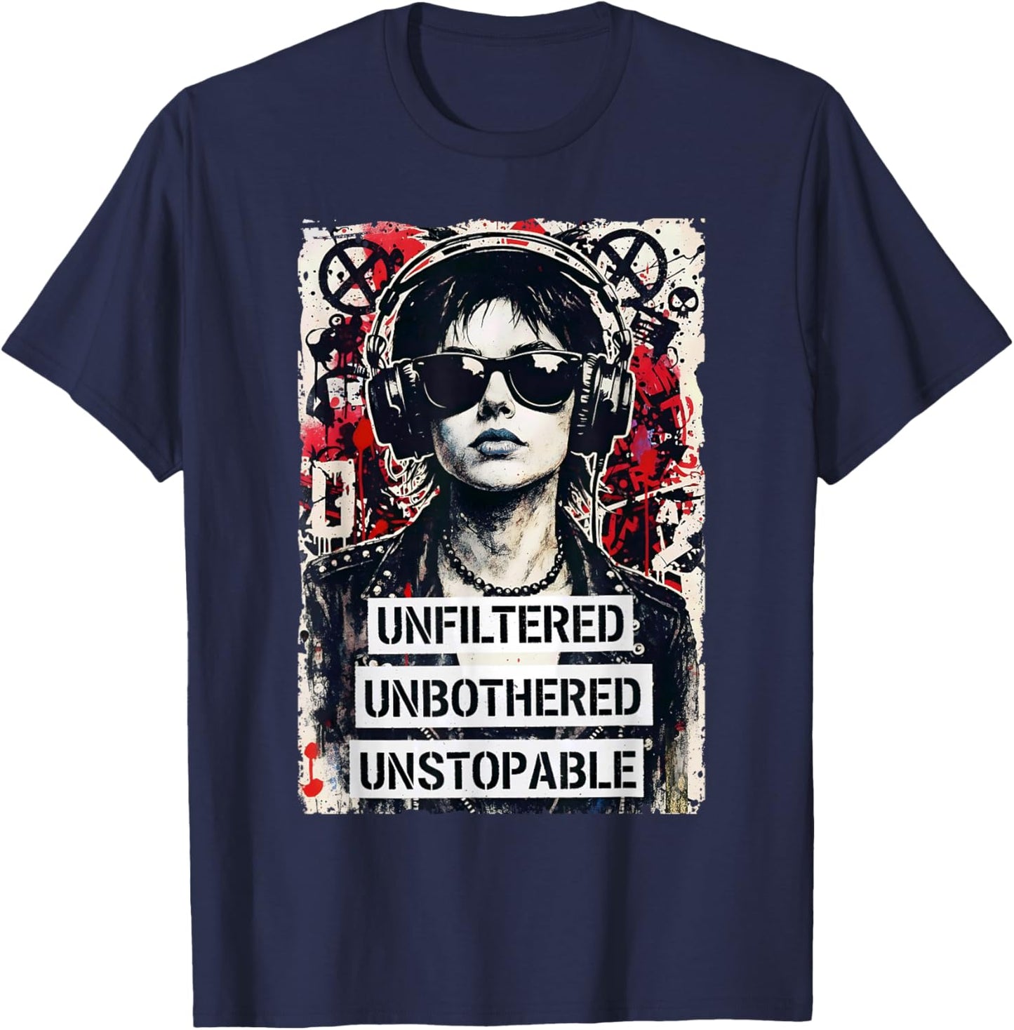 Punk Girl 90s Grunge Urban Street Art Vintage Distressed T-Shirt - T-Shirt | Navy