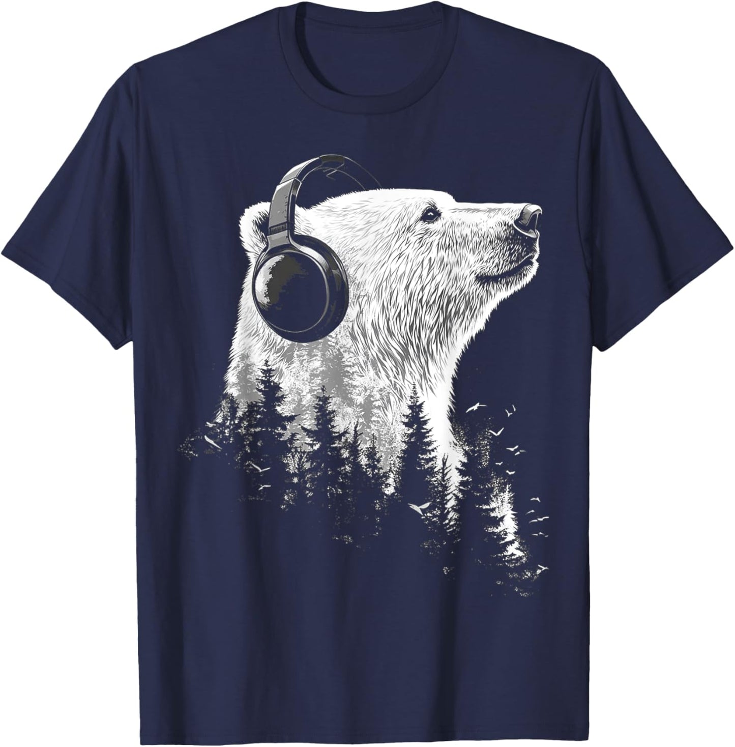 Polar Bear Animal Graphic Music Headphone Polar Bear T-Shirt - T-Shirt | Navy