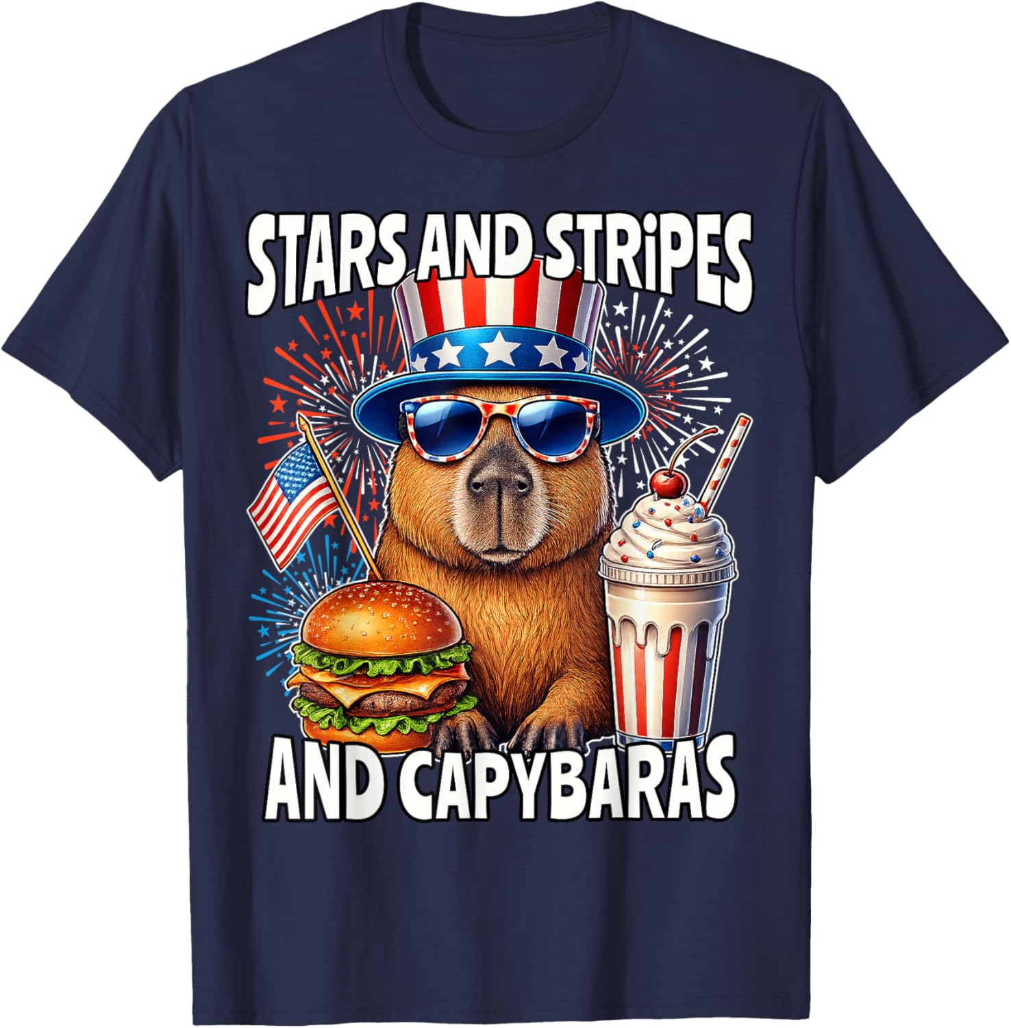Capybara 4th of July American Capybara 250 T-Shirt - T-Shirt | Navy