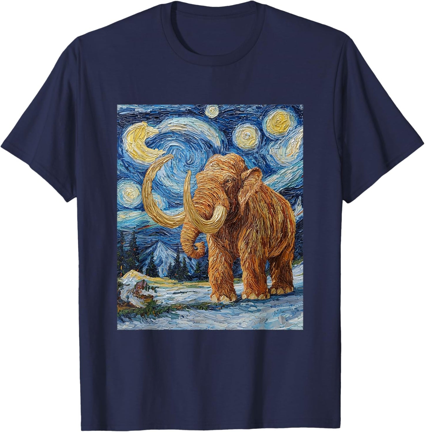 Woolly Mammoth Ice Age - Van Gogh Style - Starry Night T-Shirt - T-Shirt | Navy