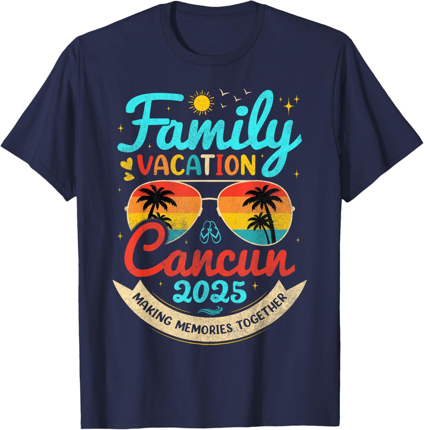 Vintage Family Vacation Cancun 2025 Beach Vacay Cancun Group T-Shirt - T-Shirt | Navy