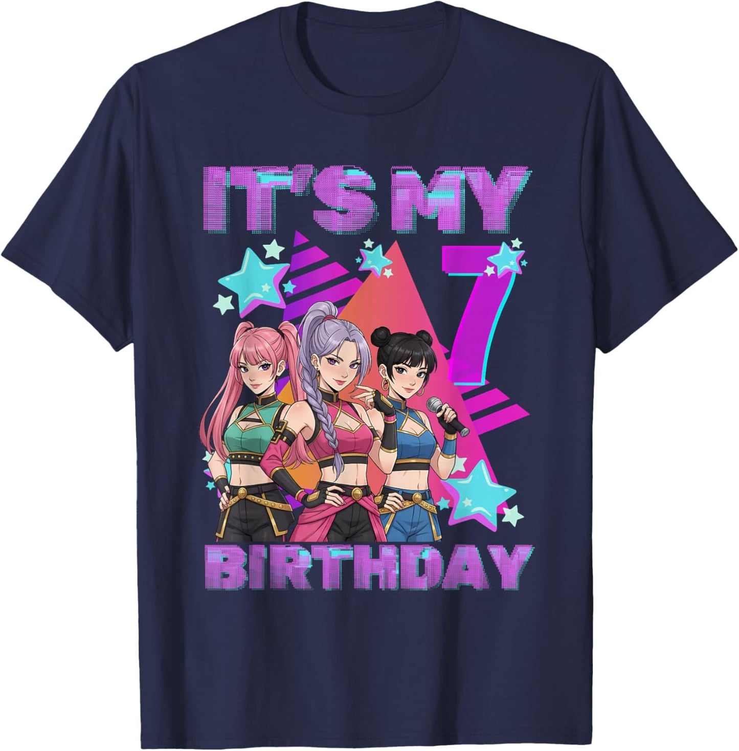 7 Years Birthday K-Pop Kids 7th Birthday Girl K-Pop T-Shirt - T-Shirt | Navy