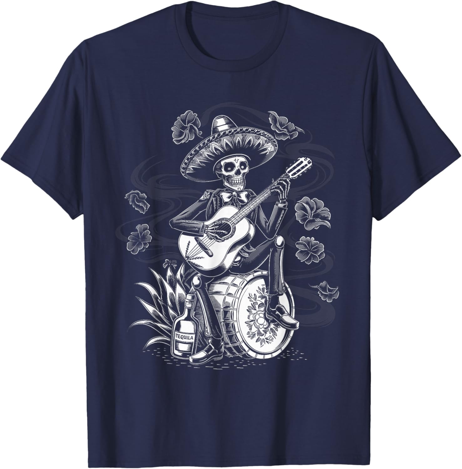 Mexico Vintage Skeleton Tequila Dia De Los Muertos Mexican T-Shirt - T-Shirt | Navy
