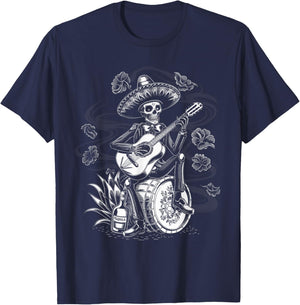 Mexico Vintage Skeleton Tequila Dia De Los Muertos Mexican T-Shirt - T-Shirt | Navy