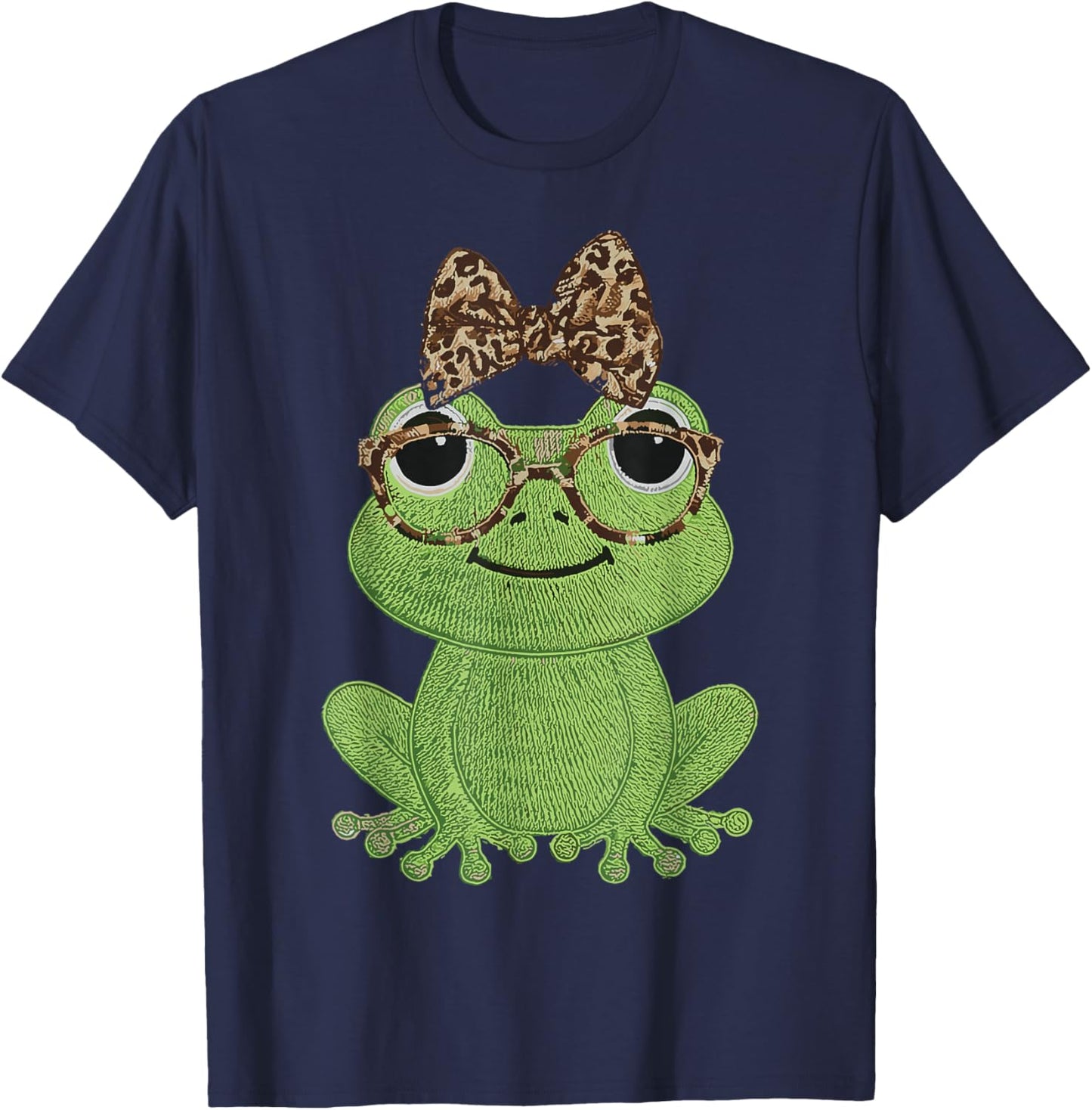 Cute Nerdy Leopard Bow Frog Funny Animal Women T-Shirt - T-Shirt | Navy