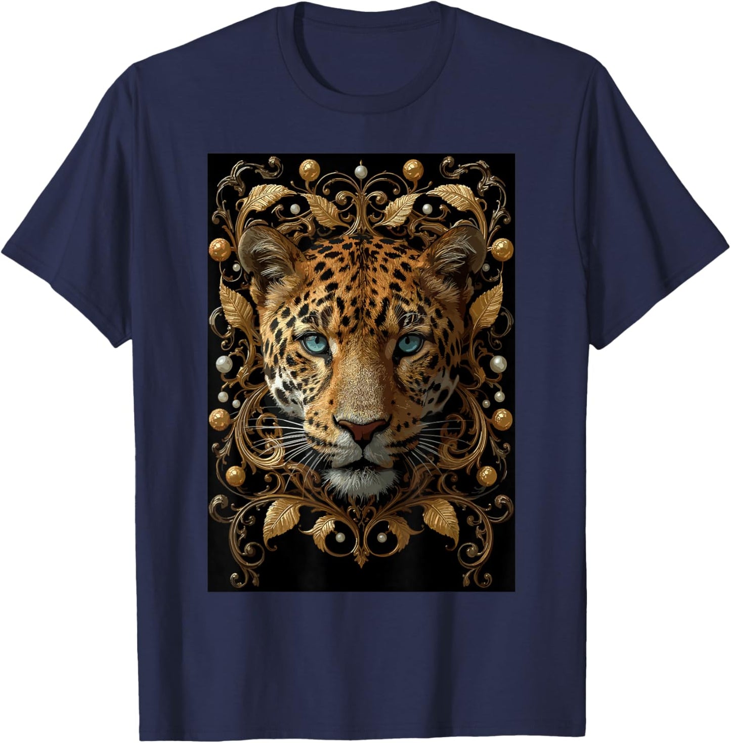 Leopard African Jungle Predator Fast Wild Animal Safari T-Shirt - T-Shirt | Navy