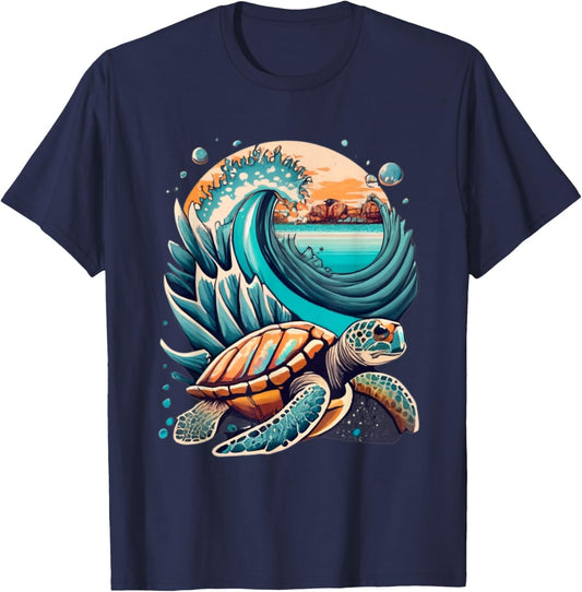 Seaturtle, with waves, sun and beach in the background Women Kids T-Shirt - T-Shirt | Navy