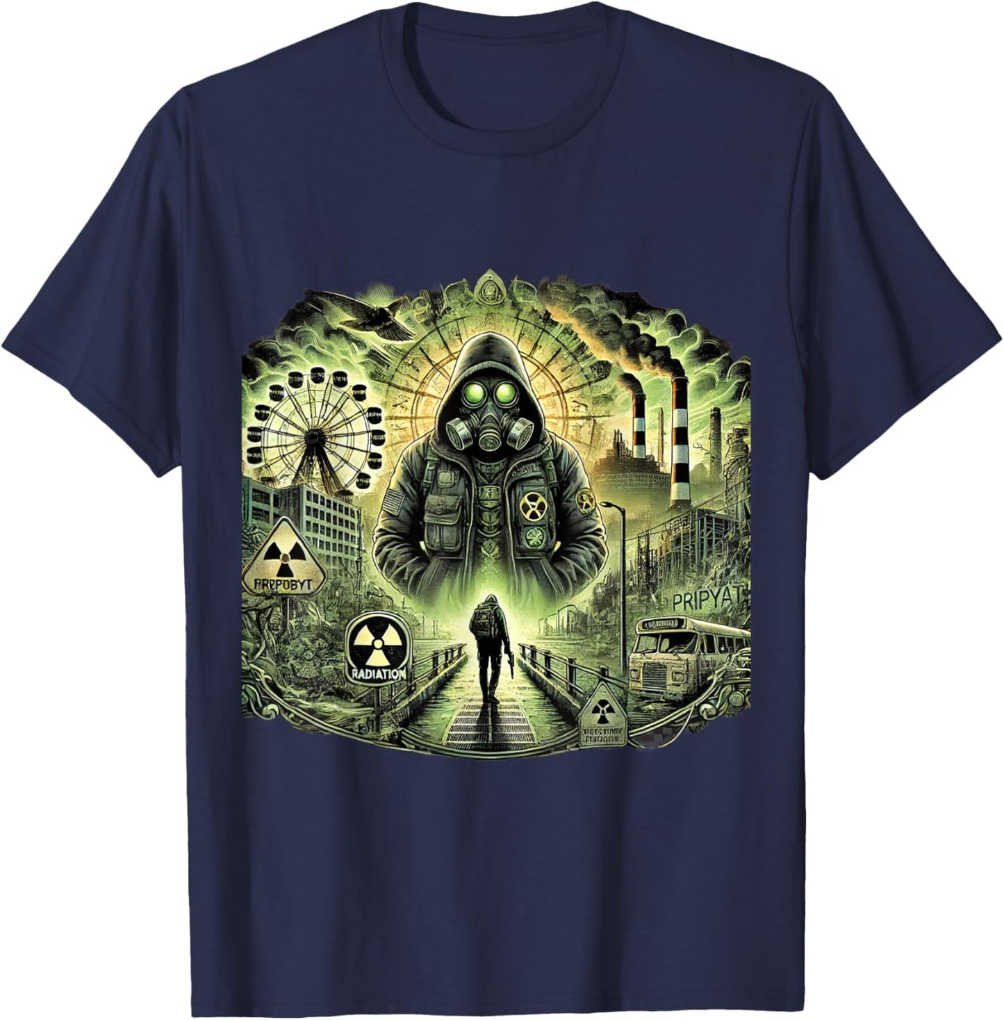 Chernobyl Radiation Zone, Abandoned Pripyat, Stalker Game T-Shirt - T-Shirt | Navy