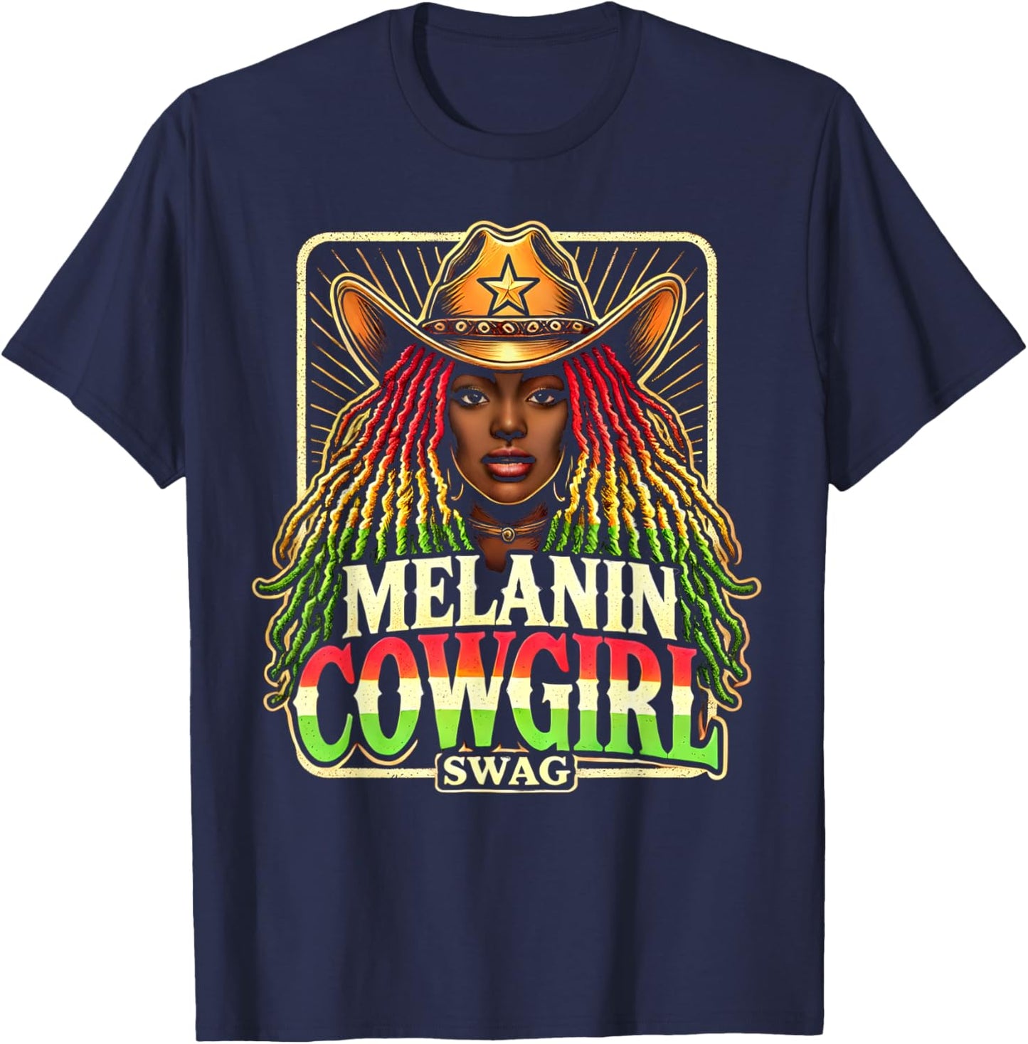 Melanin Cowgirls African American Cowgirl Swag T-Shirt - T-Shirt | Navy