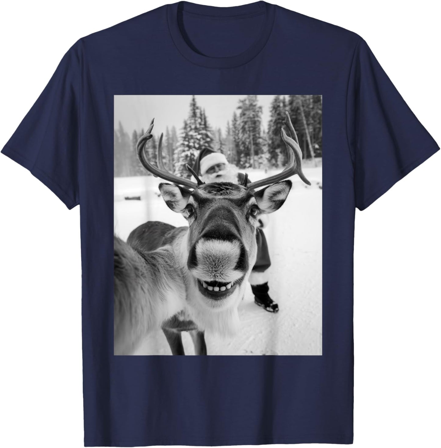 Reindeer Selfie Christmas Party Selfie Funny Reindeer Xmas T-Shirt - T-Shirt | Navy