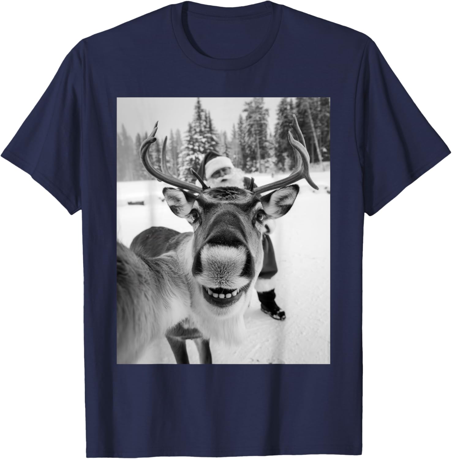 Reindeer Selfie Christmas Party Selfie Funny Reindeer Xmas T-Shirt - T-Shirt | Navy