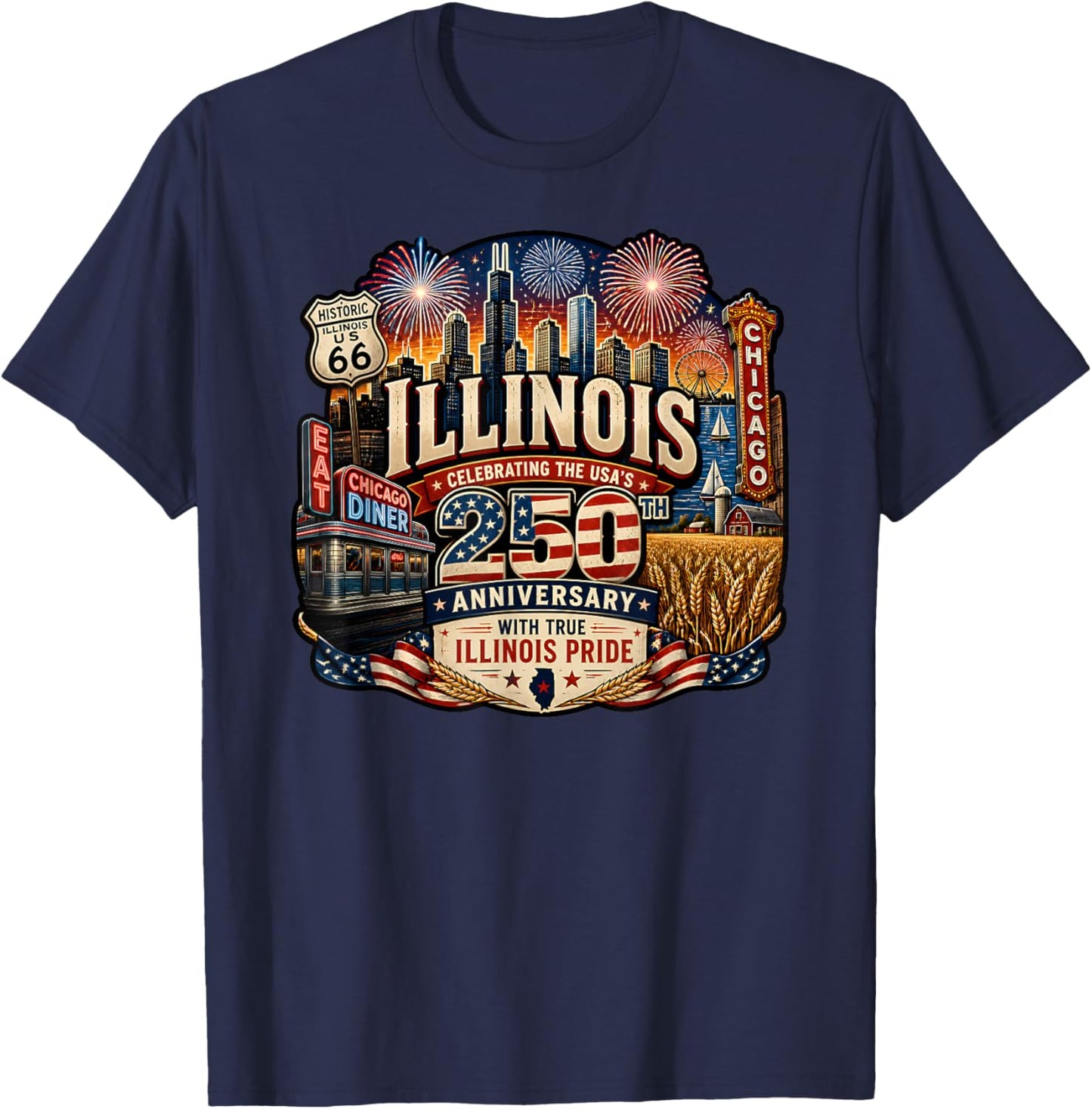USA 250th Anniversary Illinois Pride T-Shirt - T-Shirt | Navy
