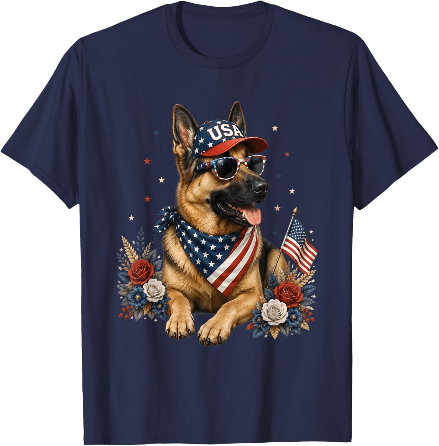 4th of July Patriotic German Shepherd Dog USA Flag T-Shirt - T-Shirt | Navy