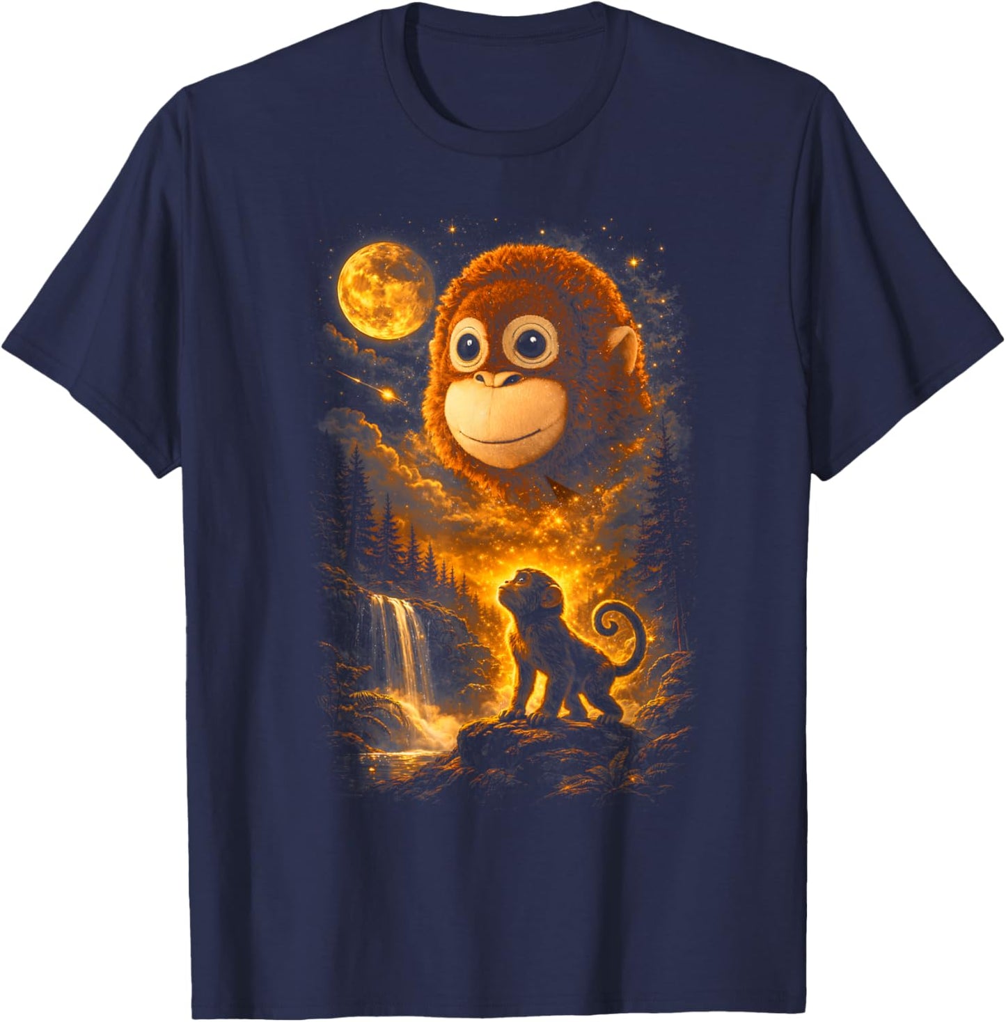 Monkey Howling to The Moon Meme 90s Team Punch Graphic T-Shirt - T-Shirt | Navy