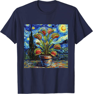 Venus Flytrap Carnivorous Plant Starry Night Van Gogh Style T-Shirt - T-Shirt | Navy