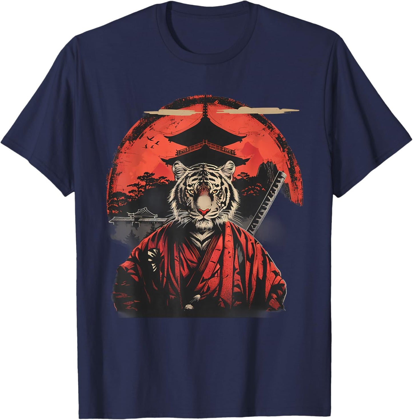 Japanese Warrior Temple Japanese Samurai Tiger Samurai Tiger T-Shirt - T-Shirt | Navy
