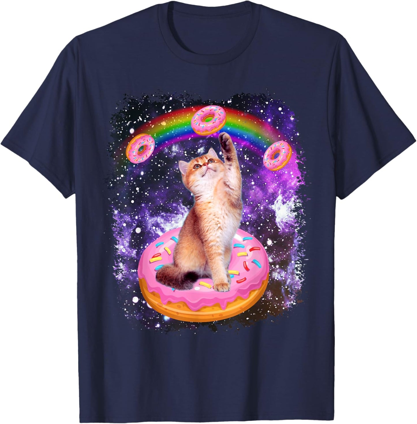 Space Cat Donut Rainbow Cat Galaxy Cute Kitty in Space T-Shirt - T-Shirt | Navy