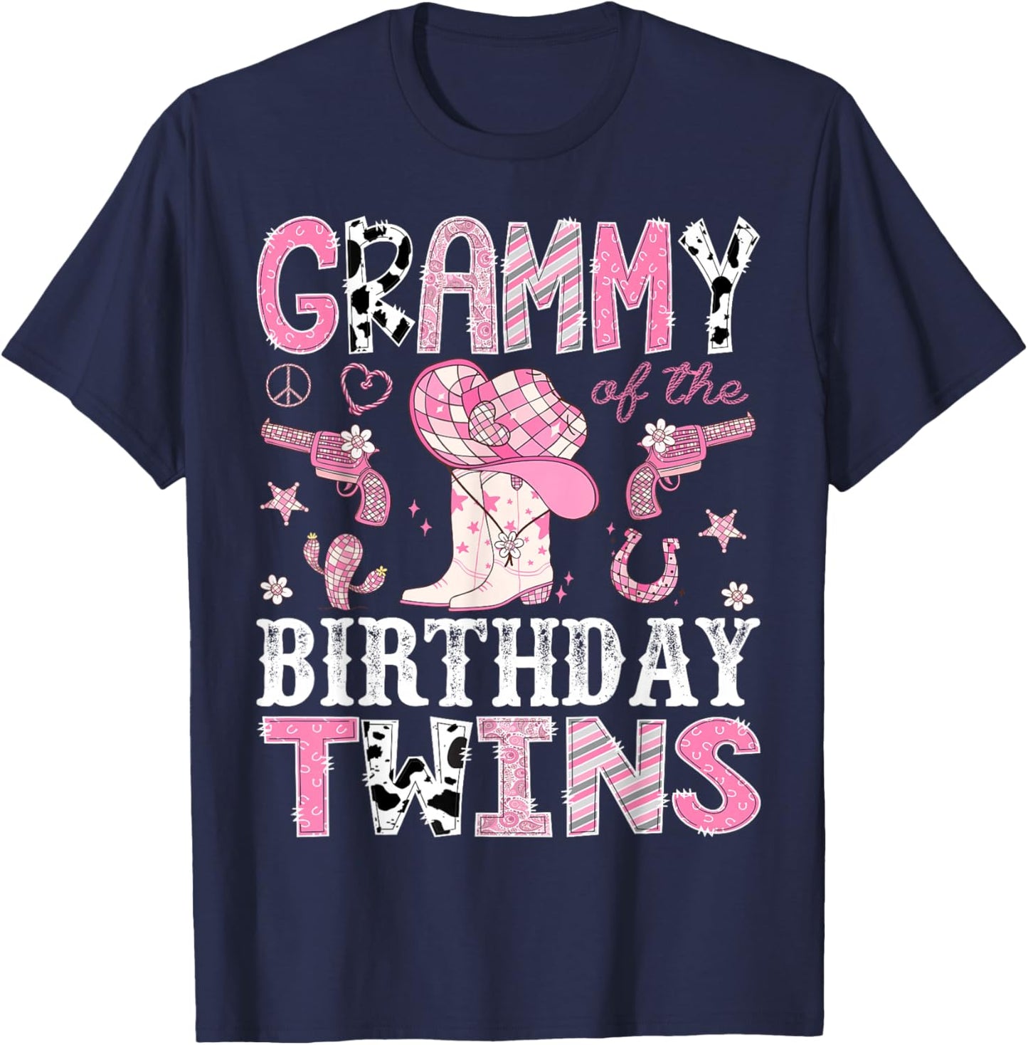 Grammy of The Birthday Twins Pink Rodeo Cowgirl Western T-Shirt - T-Shirt | Navy