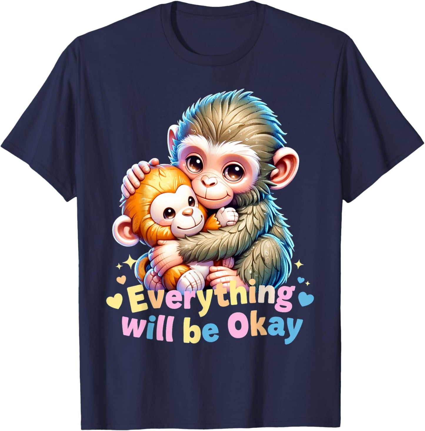 Cute Baby Monkey Punch Everything Will Be Okay Punch Meme T-Shirt - T-Shirt | Navy