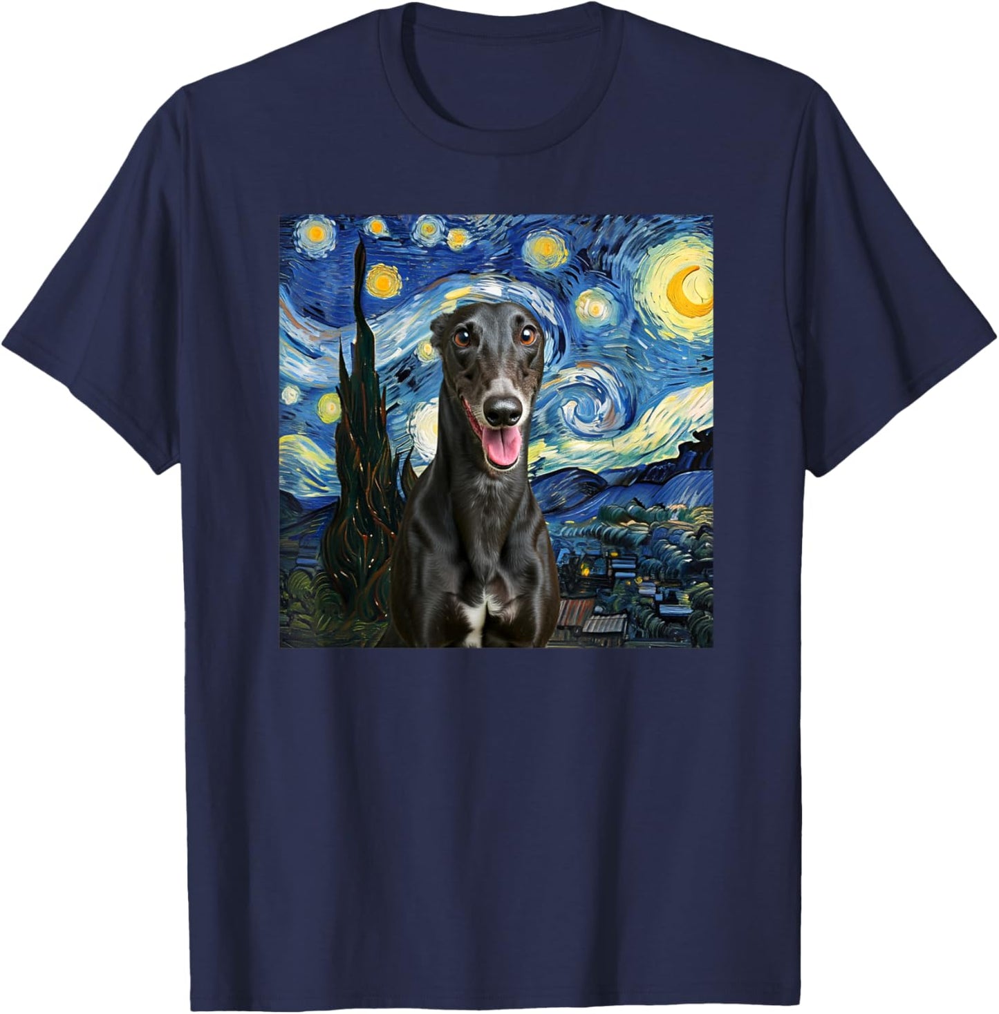 Black Greyhound Starry Night Dog Lover Gift Women Kids T-Shirt - T-Shirt | Navy