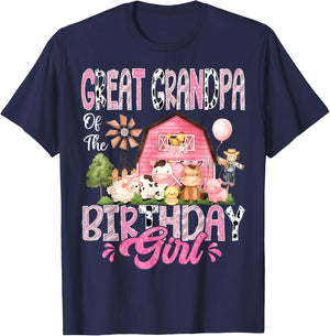 Great Grandpa Of The Birthday Girl Pink Farm Cow Birthday T-Shirt - T-Shirt | Navy