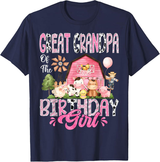 Great Grandpa Of The Birthday Girl Pink Farm Cow Birthday T-Shirt - T-Shirt | Navy