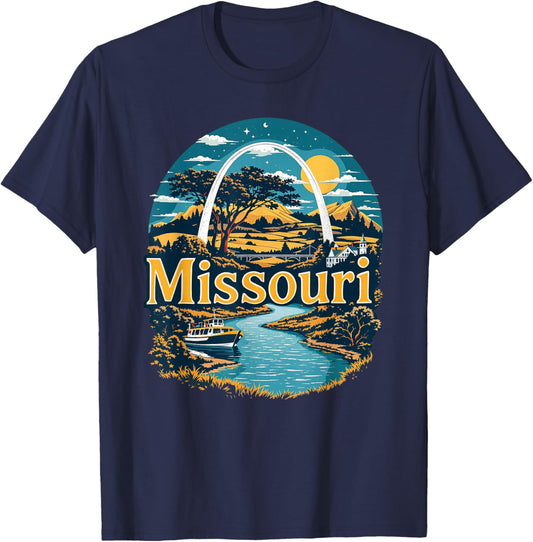 Retro Missouri Home State MO Nature Sunset Vintage T-Shirt - T-Shirt | Navy