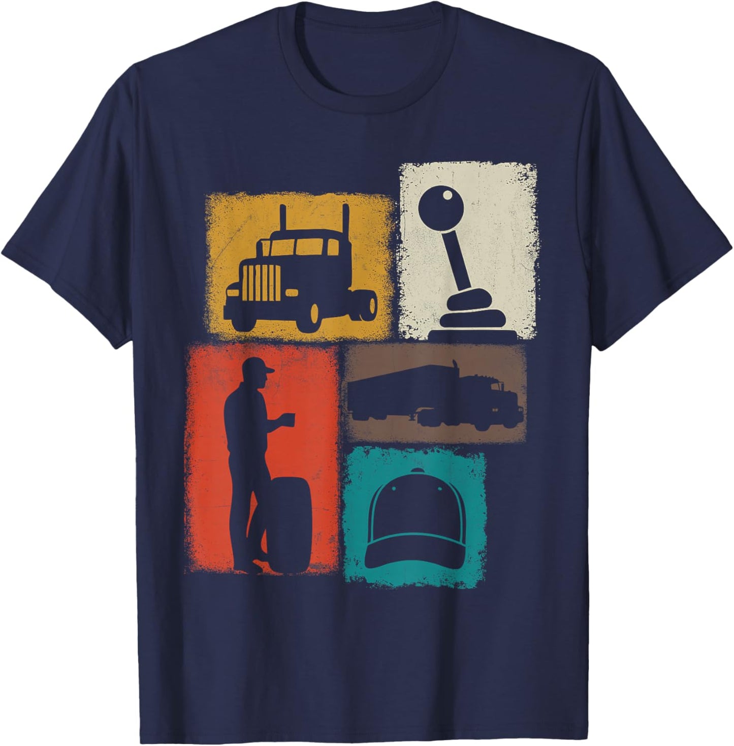 Trucker Vintage Collage Trucking Men Truck Driver T-Shirt - T-Shirt | Navy