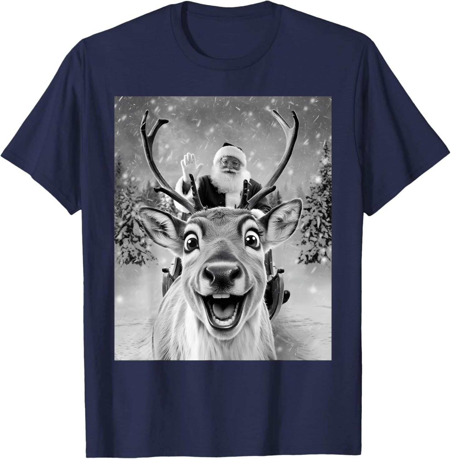 Funny Reindeer Selfie Santa Christmas Gifts Men Women Kid T-Shirt - T-Shirt | Navy