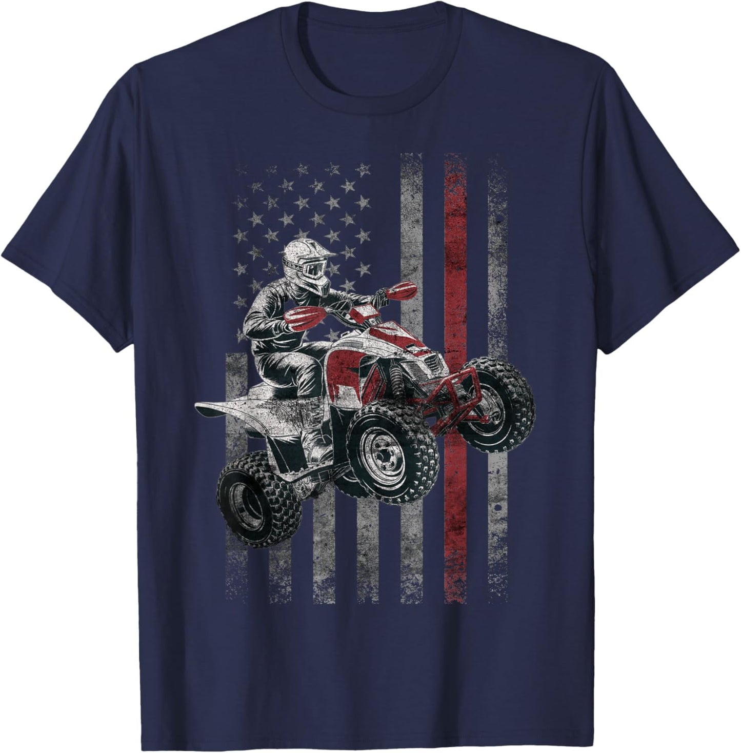 Vintage American Flag ATV Racing 4 Wheeler Dirt Bike ATV T-Shirt - T-Shirt | Navy