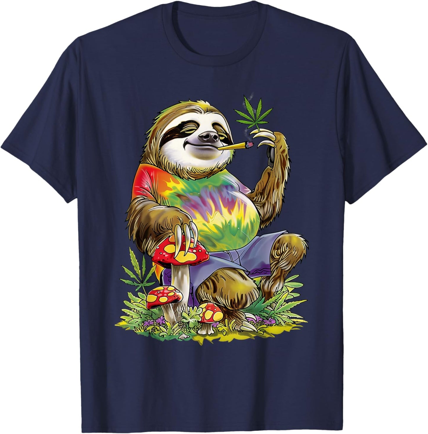 Sloth Smoking Weed Pot Marijuana Cannabis 420 T-Shirt - T-Shirt | Navy