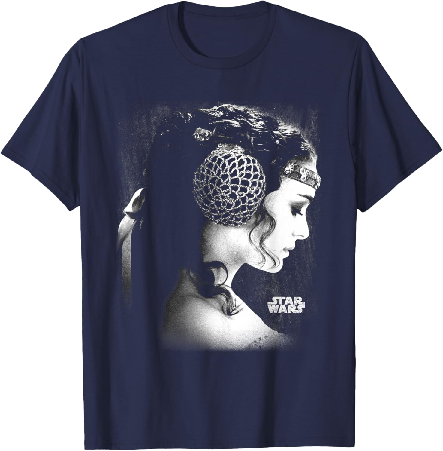 Star Wars Padme Amidala Black & White Side Profile Portrait T-Shirt - T-Shirt | Navy