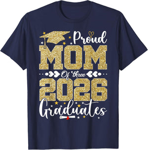 Proud Mom of Three 2026 Graduates Senior T-Shirt - T-Shirt | Navy
