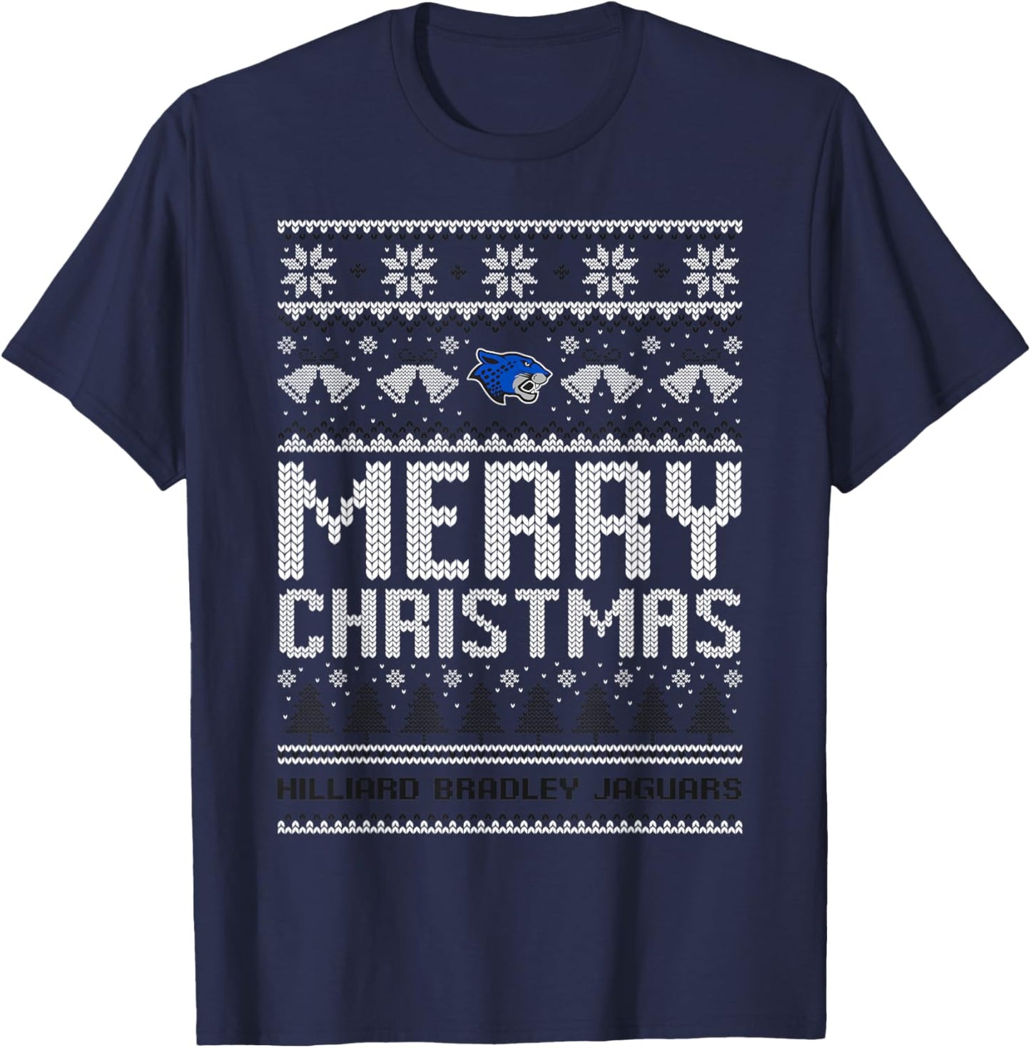 Hilliard Bradley Jaguars Logo Merry Christmas Ugly Sweater T-Shirt - T-Shirt | Navy