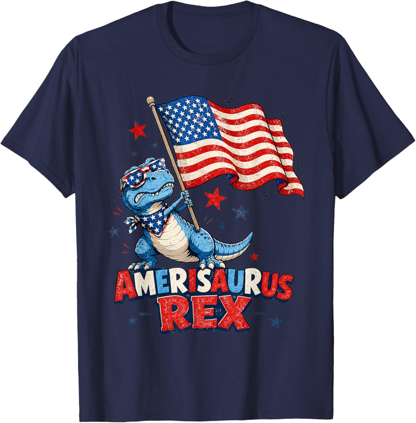 Dinosaur 4th of July T Rex Funny Amerisaurus Rex Boys Men T-Shirt - T-Shirt | Navy