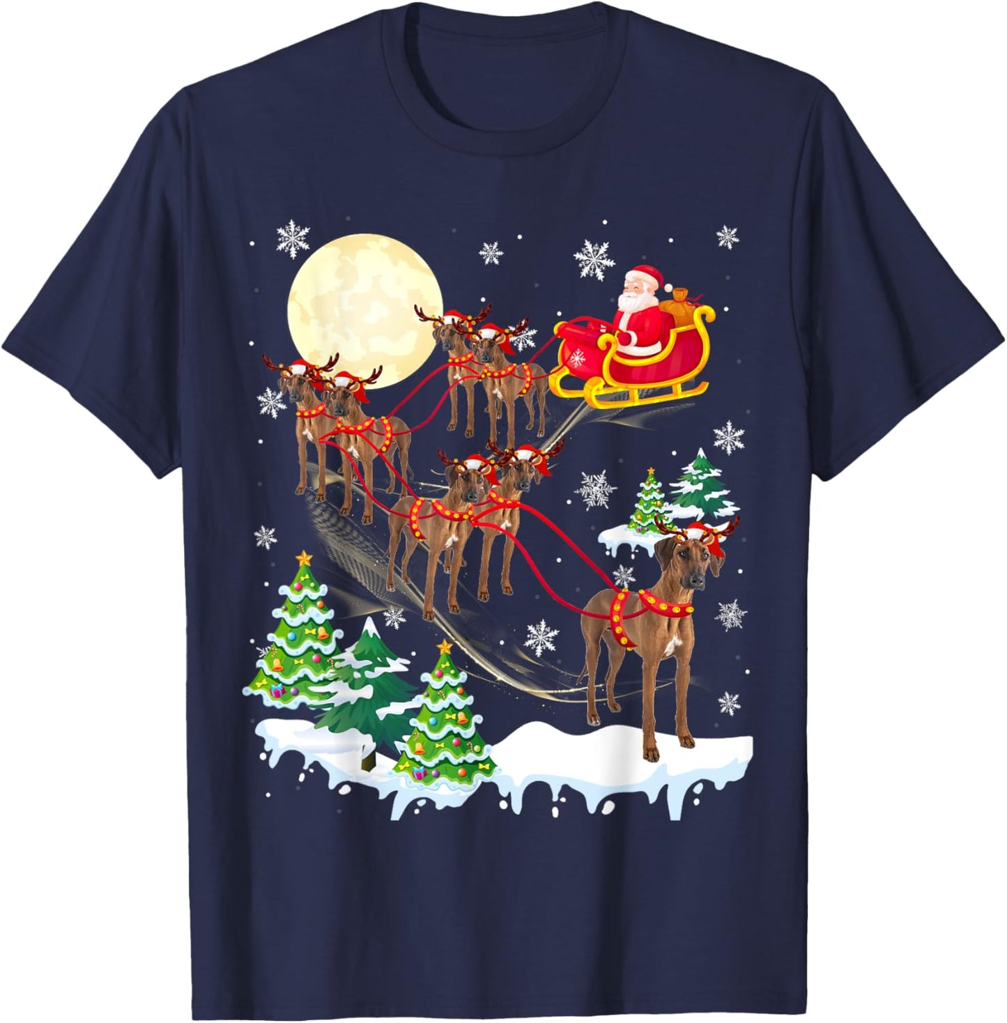 Rhodesian Ridgeback Reindeer Christmas Dog Riding Santa Men Women Kids T-Shirt - T-Shirt | Navy