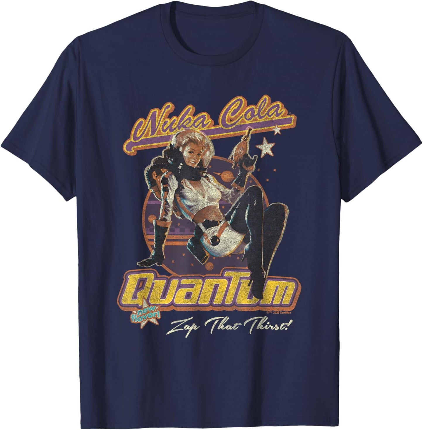 Fallout Video Game Nuka Cola Quantum Vintage Pin-Up Logo T-Shirt - T-Shirt | Navy