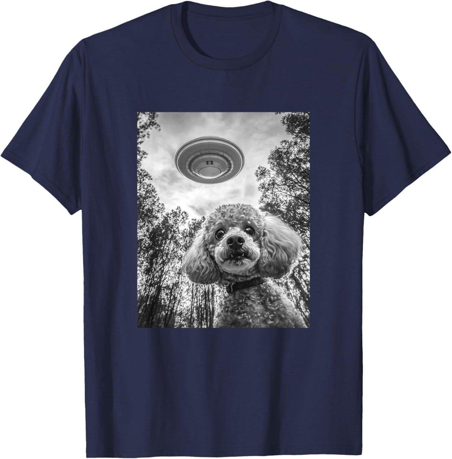 Poodle Selfie With Alien UFO T-Shirt - T-Shirt | Navy