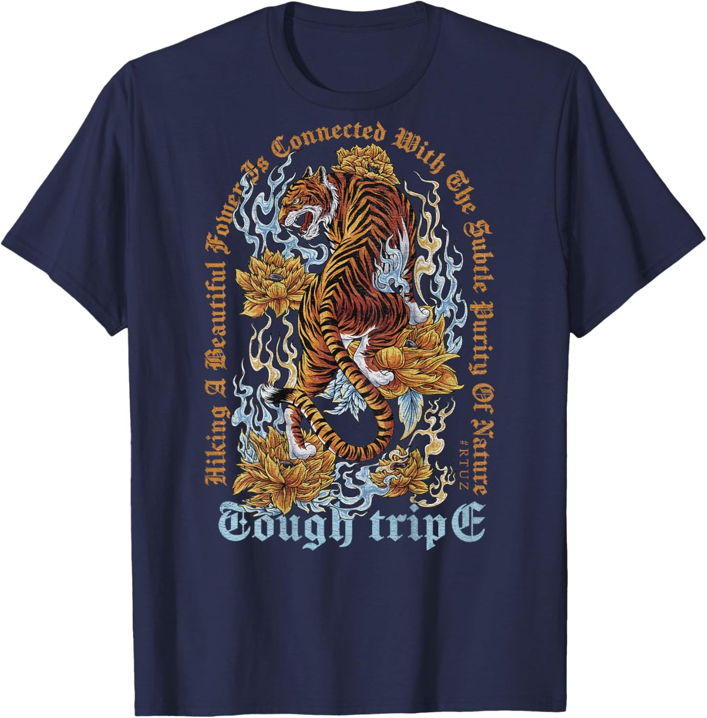 Hip Hop Vintage Retro Urban Y2K Back Print Streetwear Tiger T-Shirt - T-Shirt | Navy
