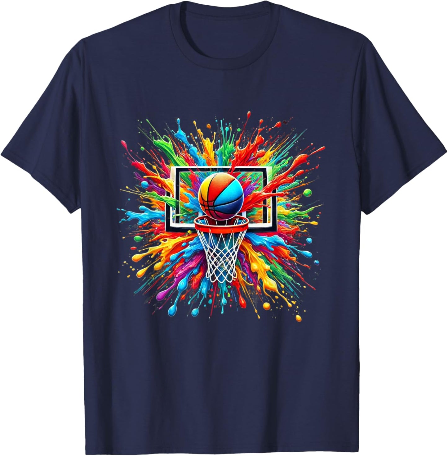 Colorful Tie Dye Basketball Hoop Splash Color Net Slam Dunk T-Shirt - T-Shirt | Navy
